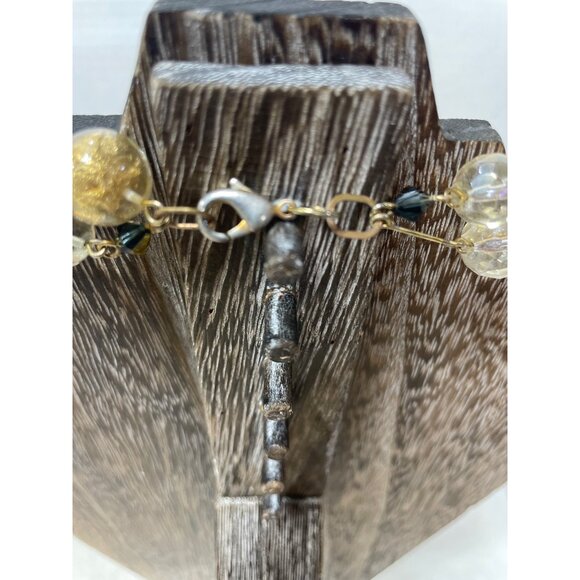 Vintage Gold Tone Aurora Borealis Crystal Bead Necklace With Lobster Clasp - Picture 3 of 5